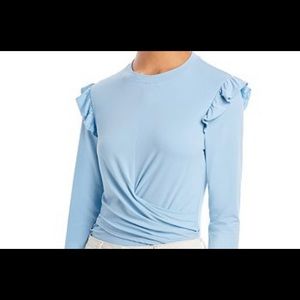 Aqua blue top, shoulder detailing. NWT. Size S